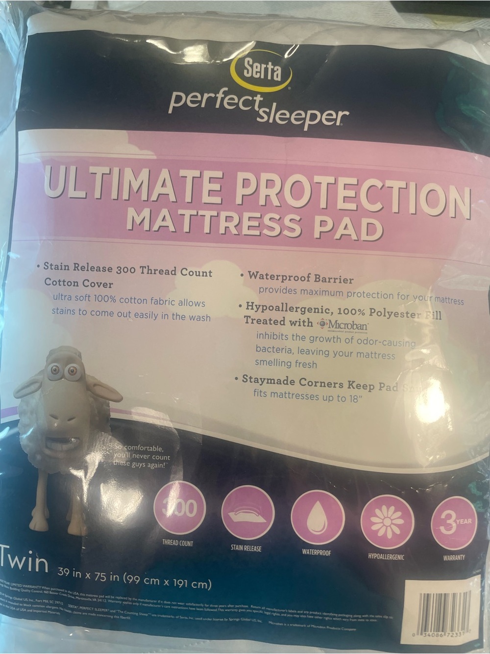 TWIN size Perfect Sleeper Ultimate Protection Mattress Pad 100 % Cotton Cover